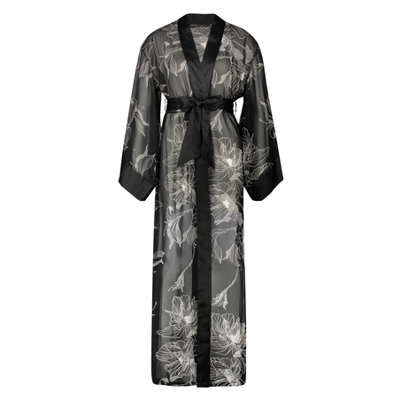 Kimono largo de gasa lotus, Negro