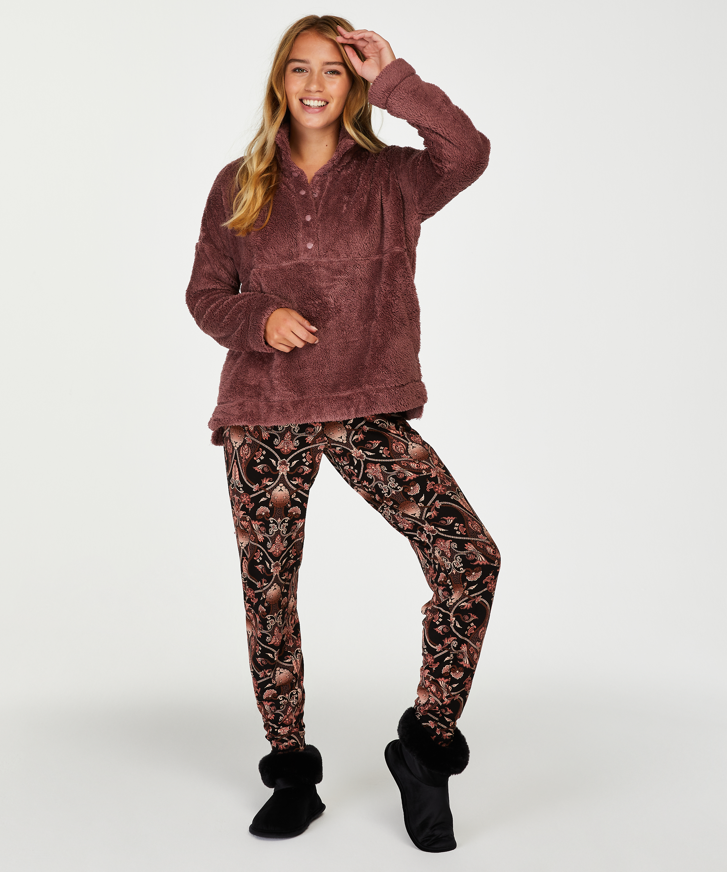 Pantal&oacute;n de pijama de tejido de punto, Negro, main