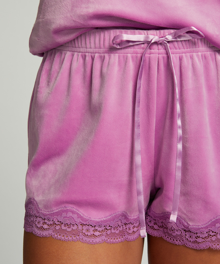 Pantalón corto de terciopelo y encaje, Rosa