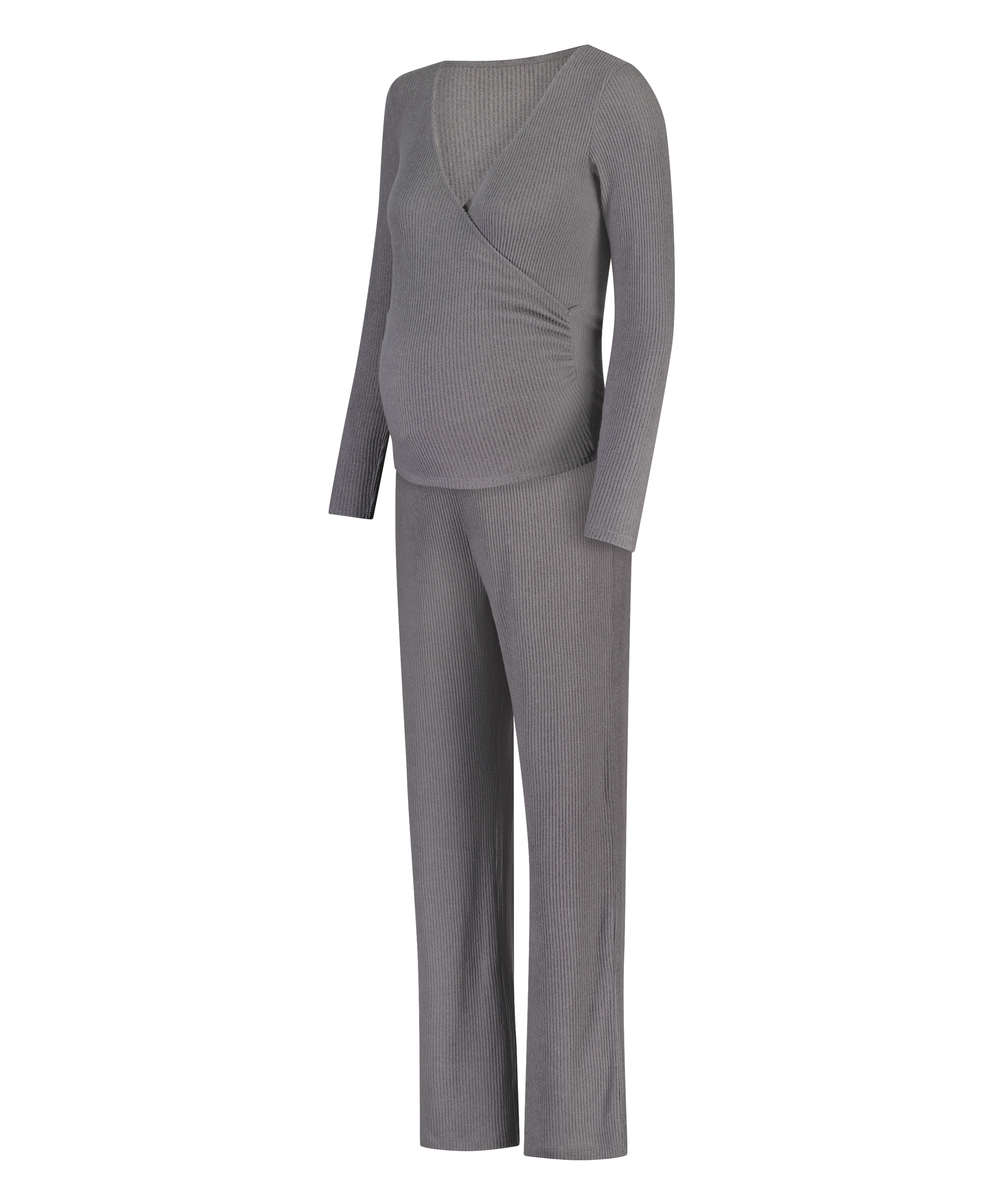 Conjunto de pijama de maternidad de canalé peinado, Gris, main