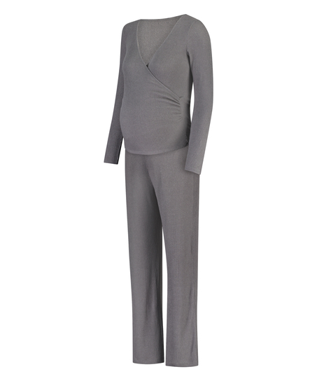 Conjunto de pijama de maternidad de canalé peinado, Gris