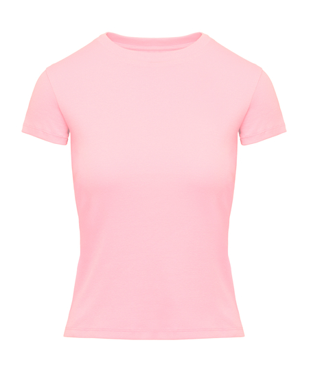 Top de pijama de manga corta rib crew neck, Rosa