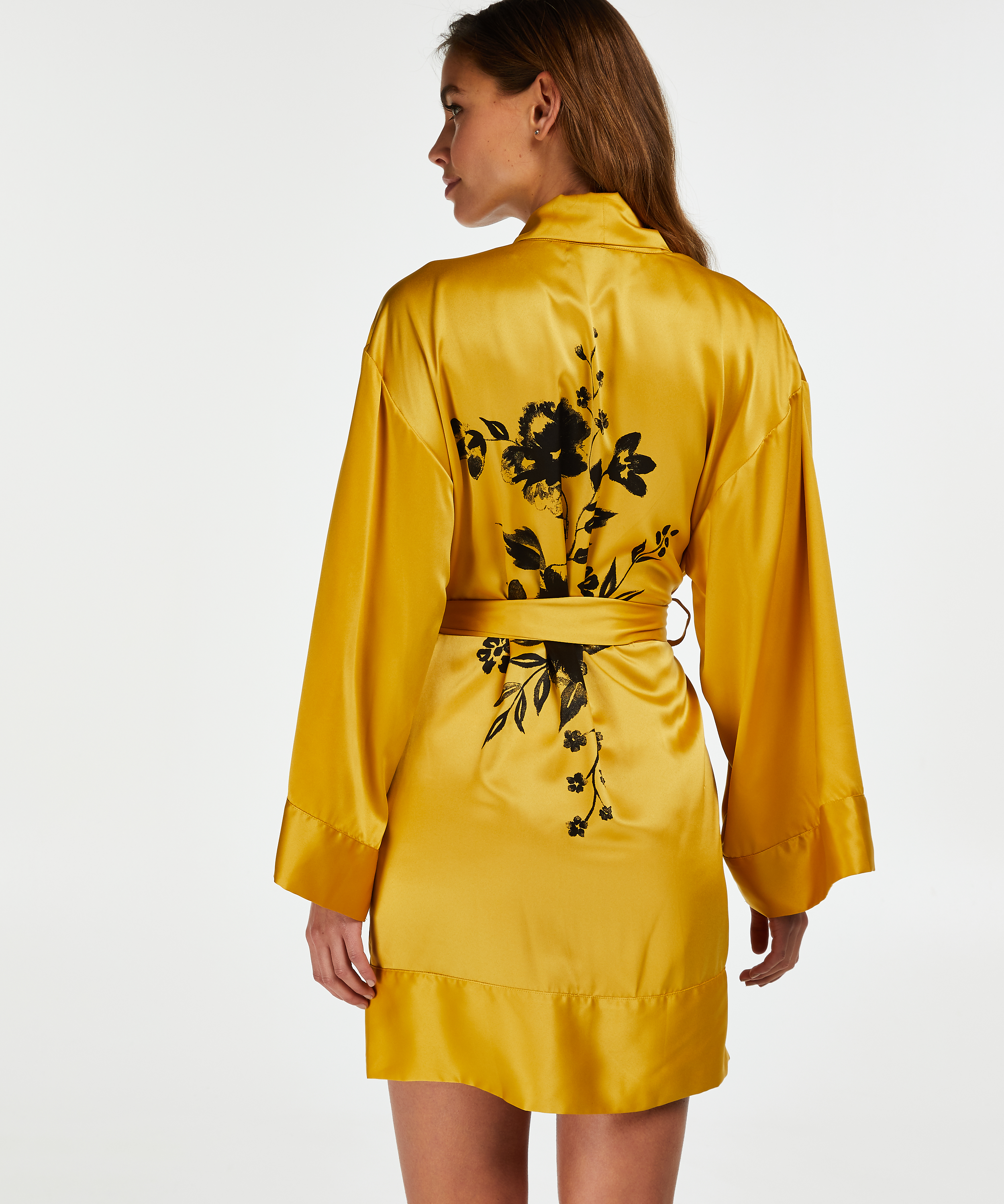 Kimono de satén Flower, Amarillo, main
