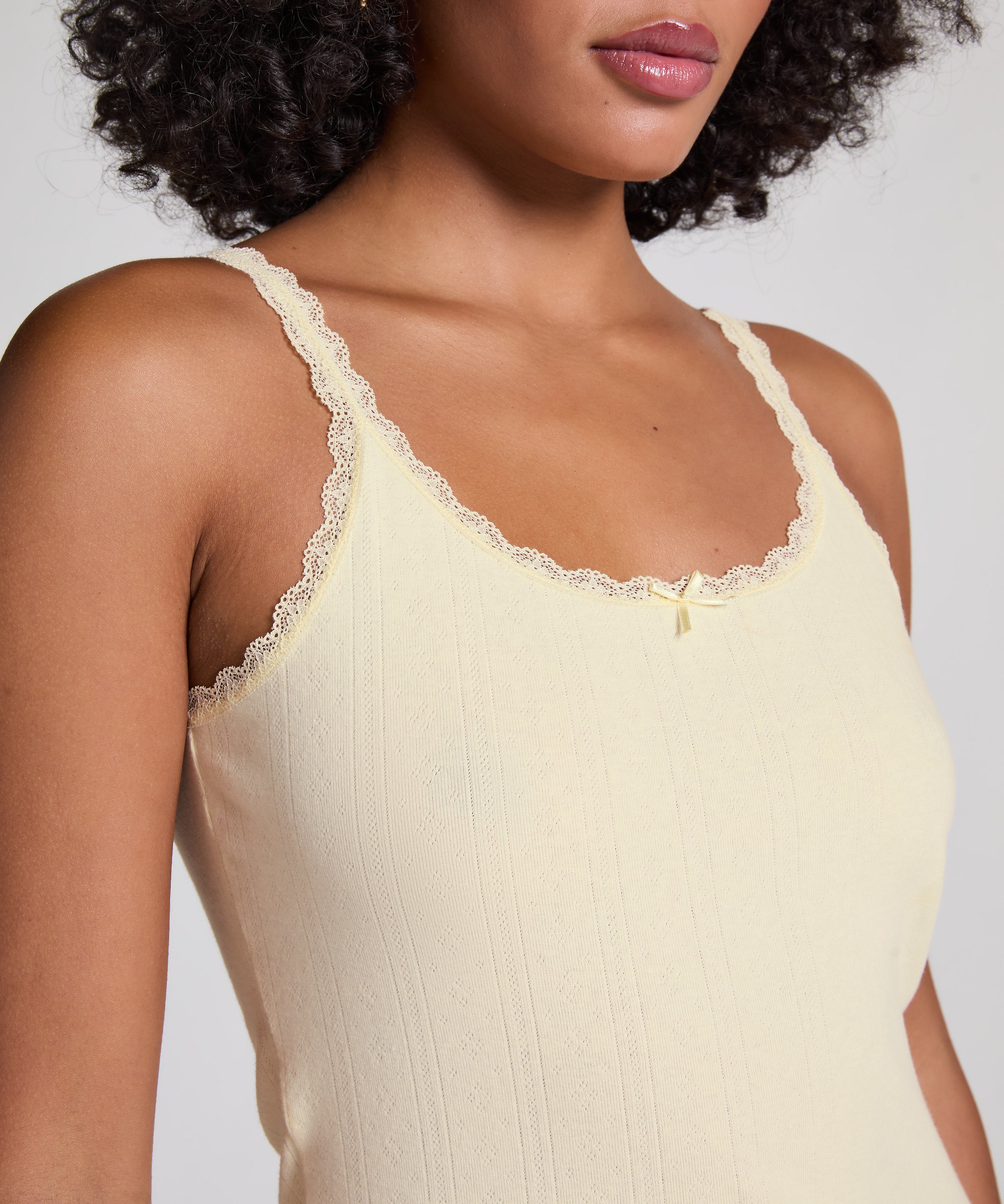 Camiseta sin mangas en pointelle, Amarillo, main