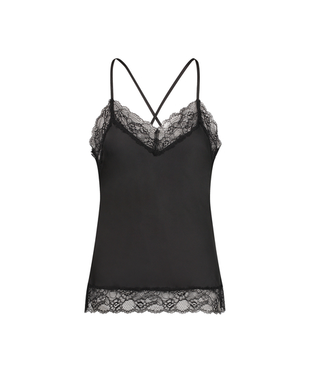 Camiseta top Satin Lace, Negro