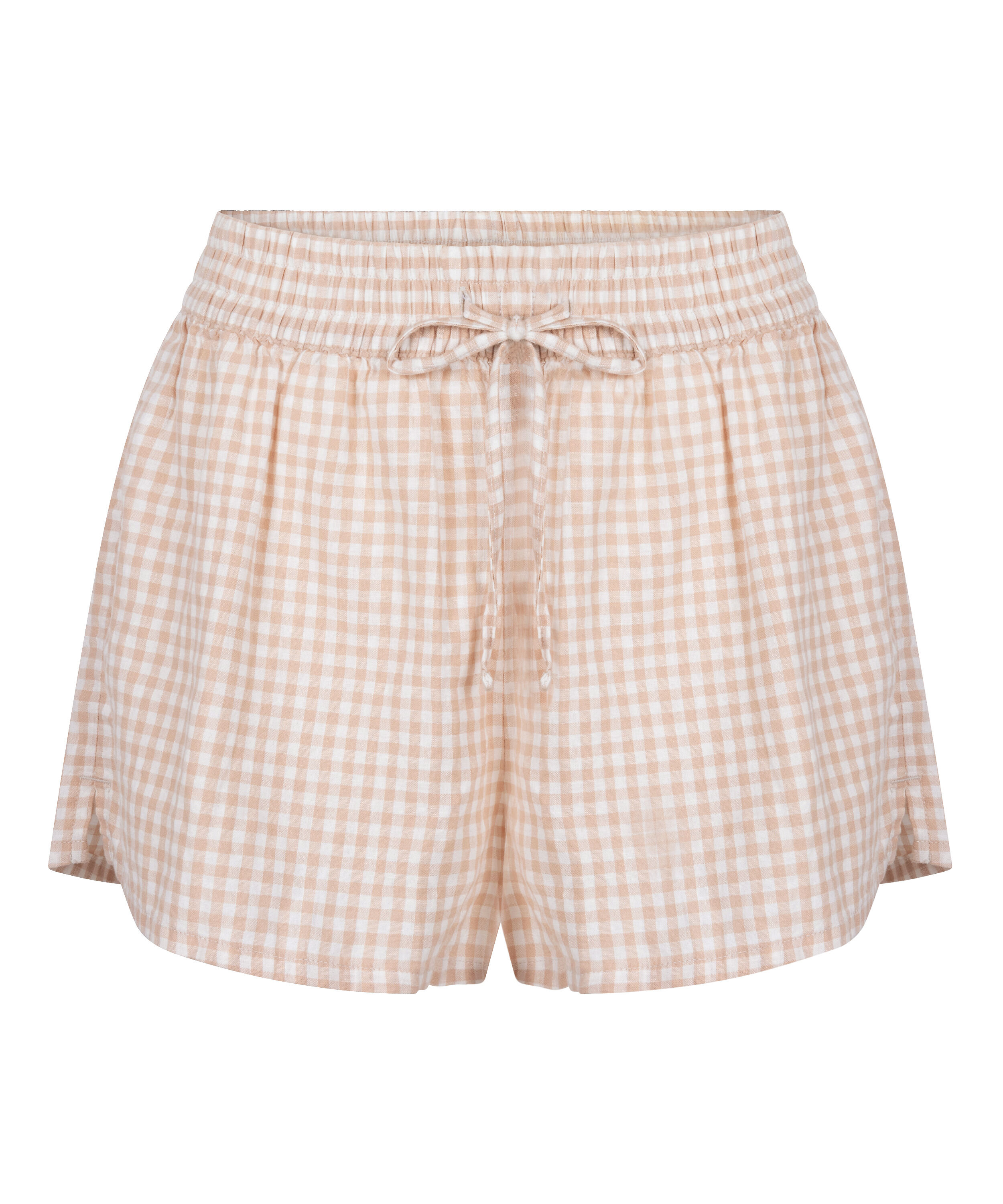 Shorts de lino a cuadros, Blanco