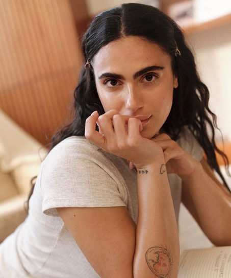 Top en pointelle, Gris