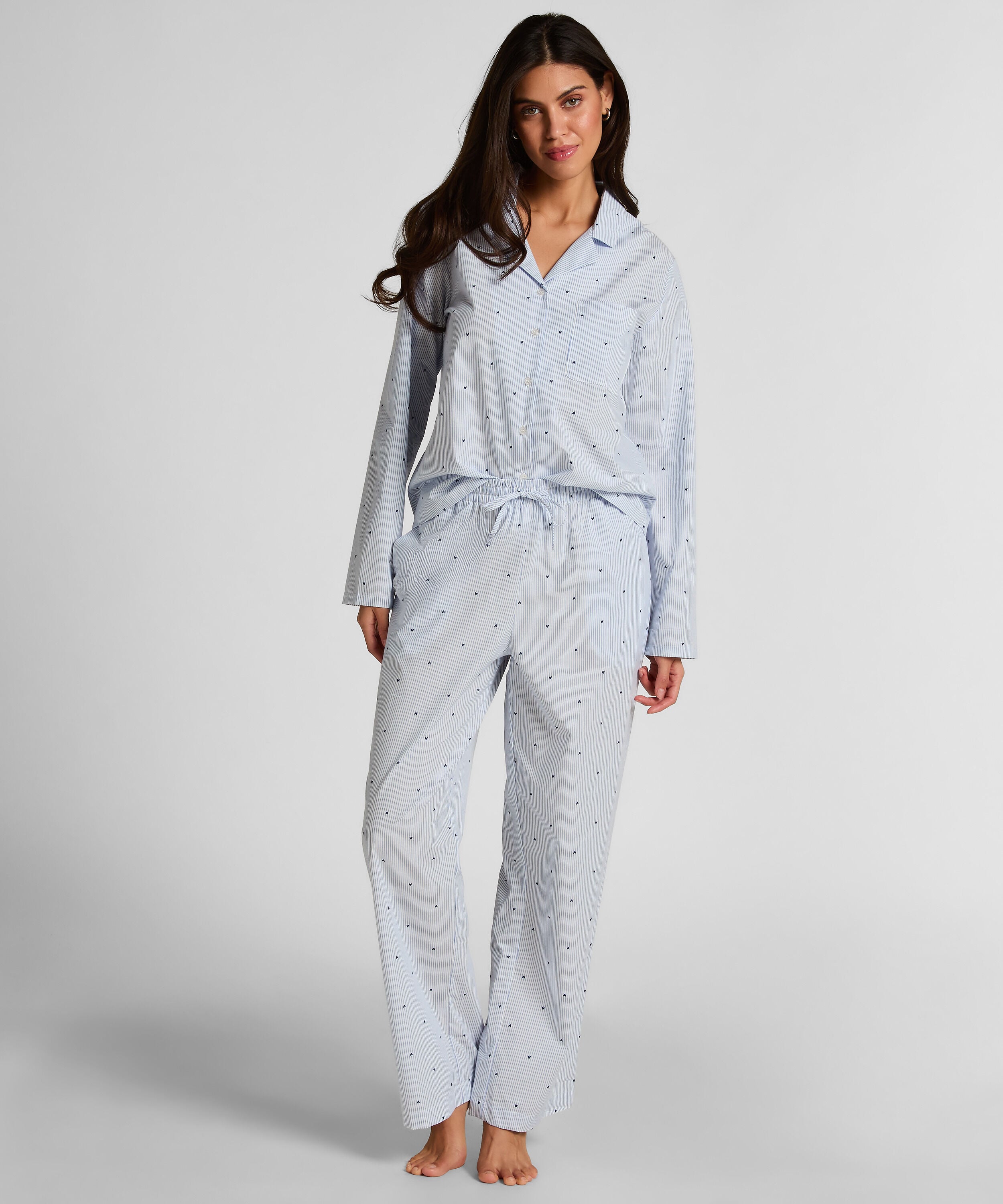 Pantalón de algodón a rayas con corazón, Azul