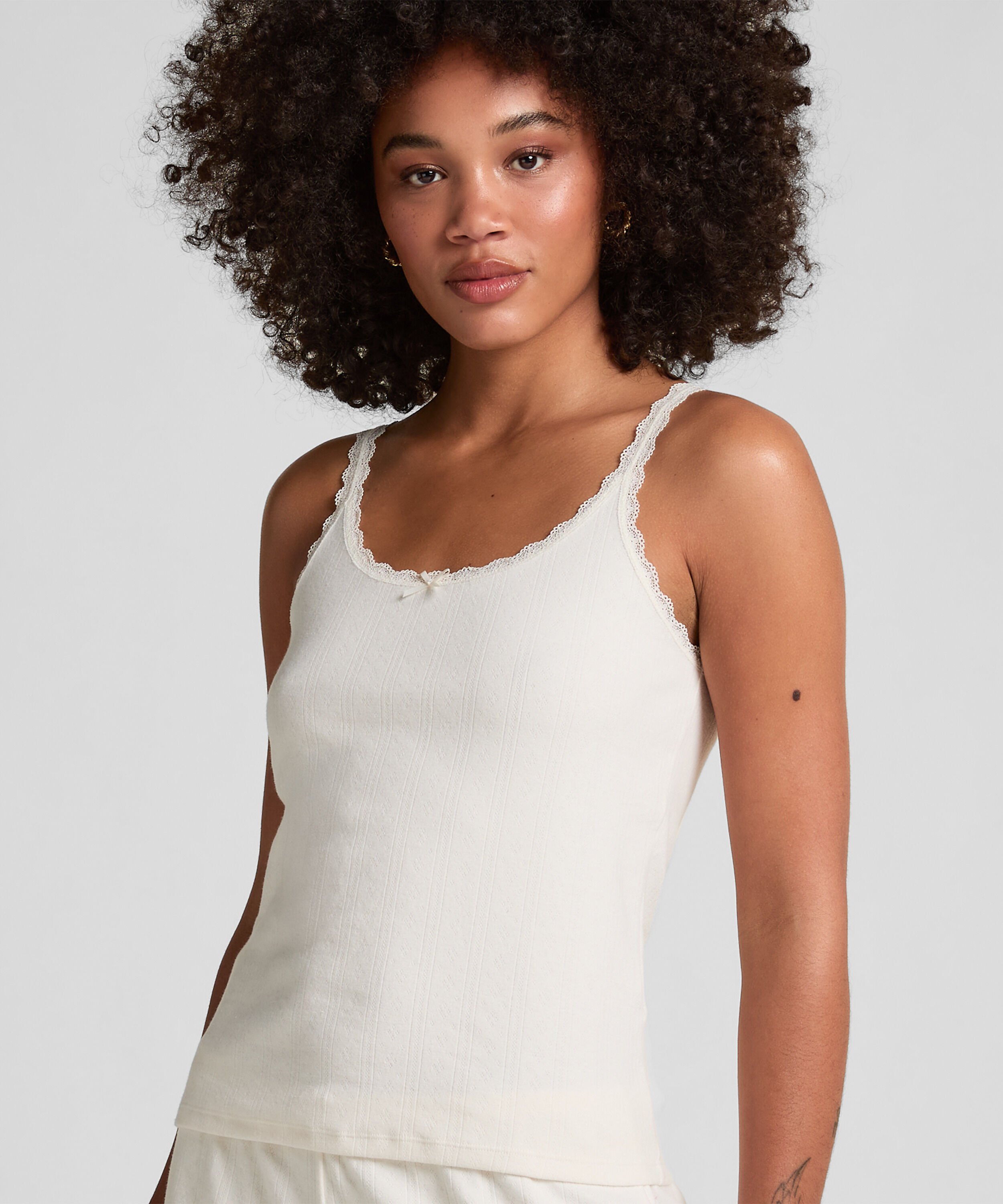 Camiseta sin mangas en pointelle, Blanco