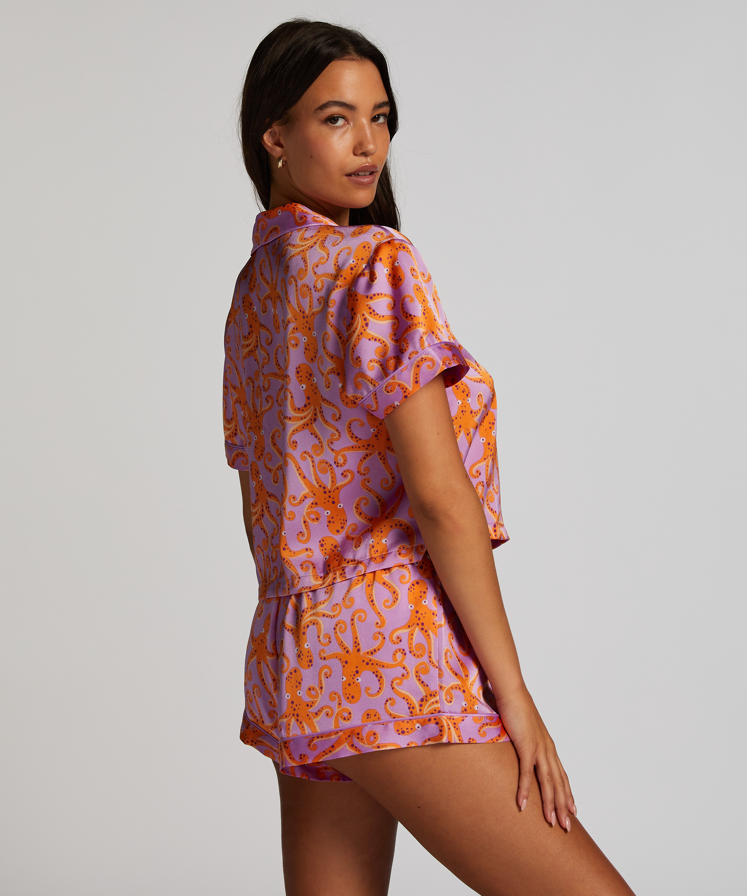 Chaqueta de manga corta de satén, Morado, main