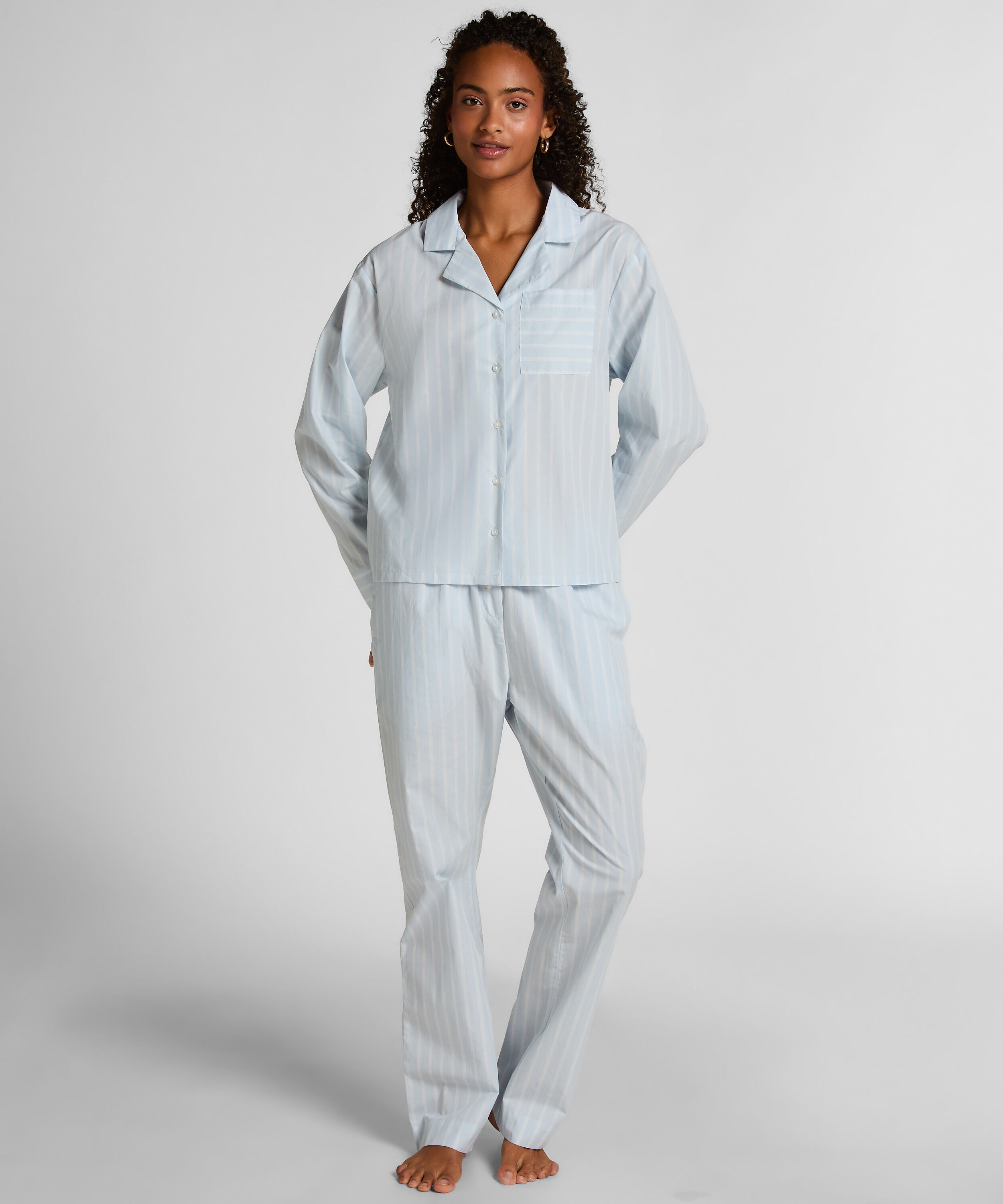 Pantalón de pijama de algodón tejido a rayas, Azul Pantalón de pijama de algodón tejido a rayas, Azul