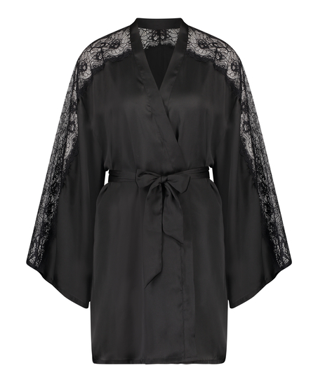 Kimono de satén y encaje, Negro
