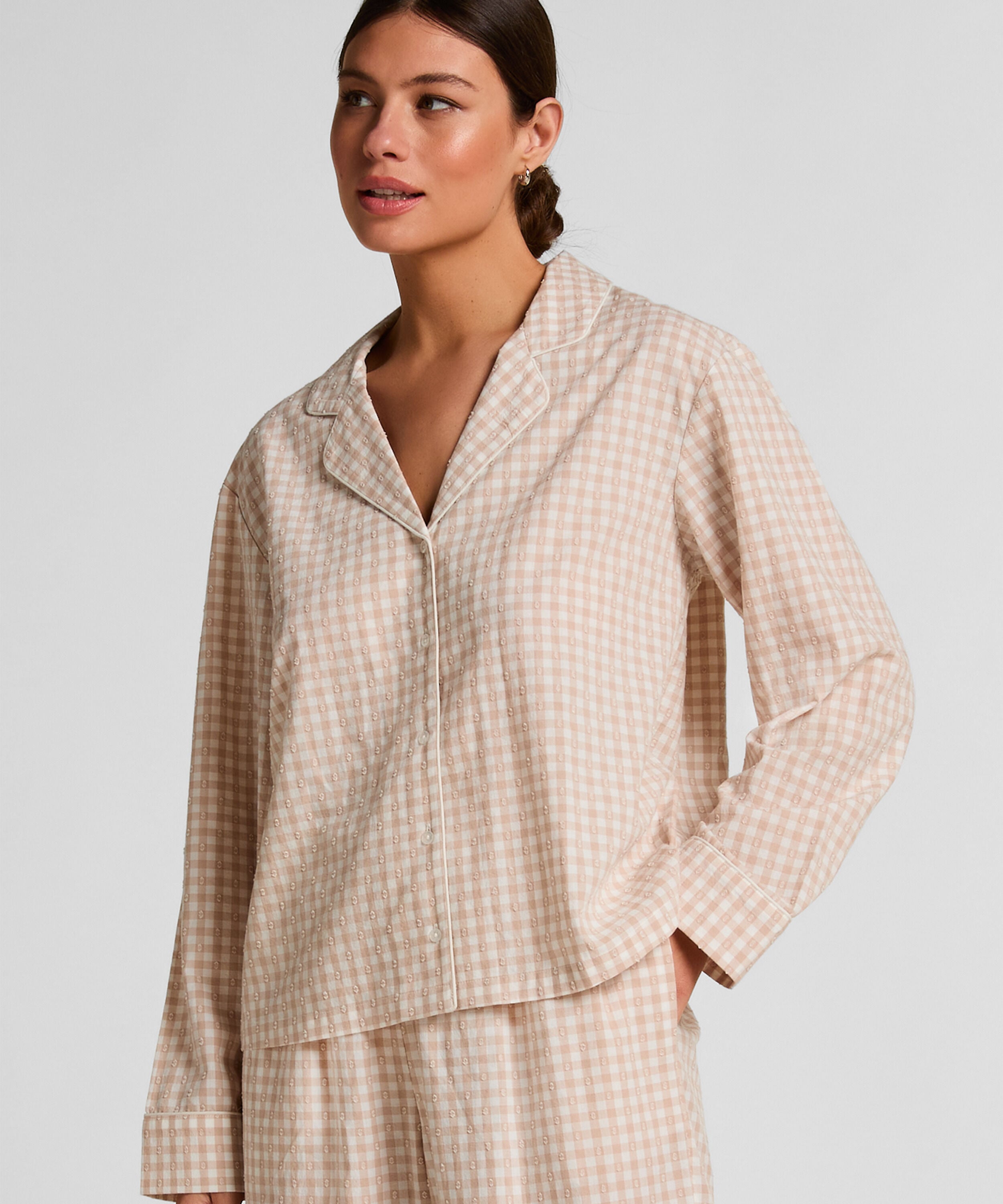 Chaqueta de Pijama Dobby de Algodón Tejido, Beige Chaqueta de Pijama Dobby de Algodón Tejido, Beige