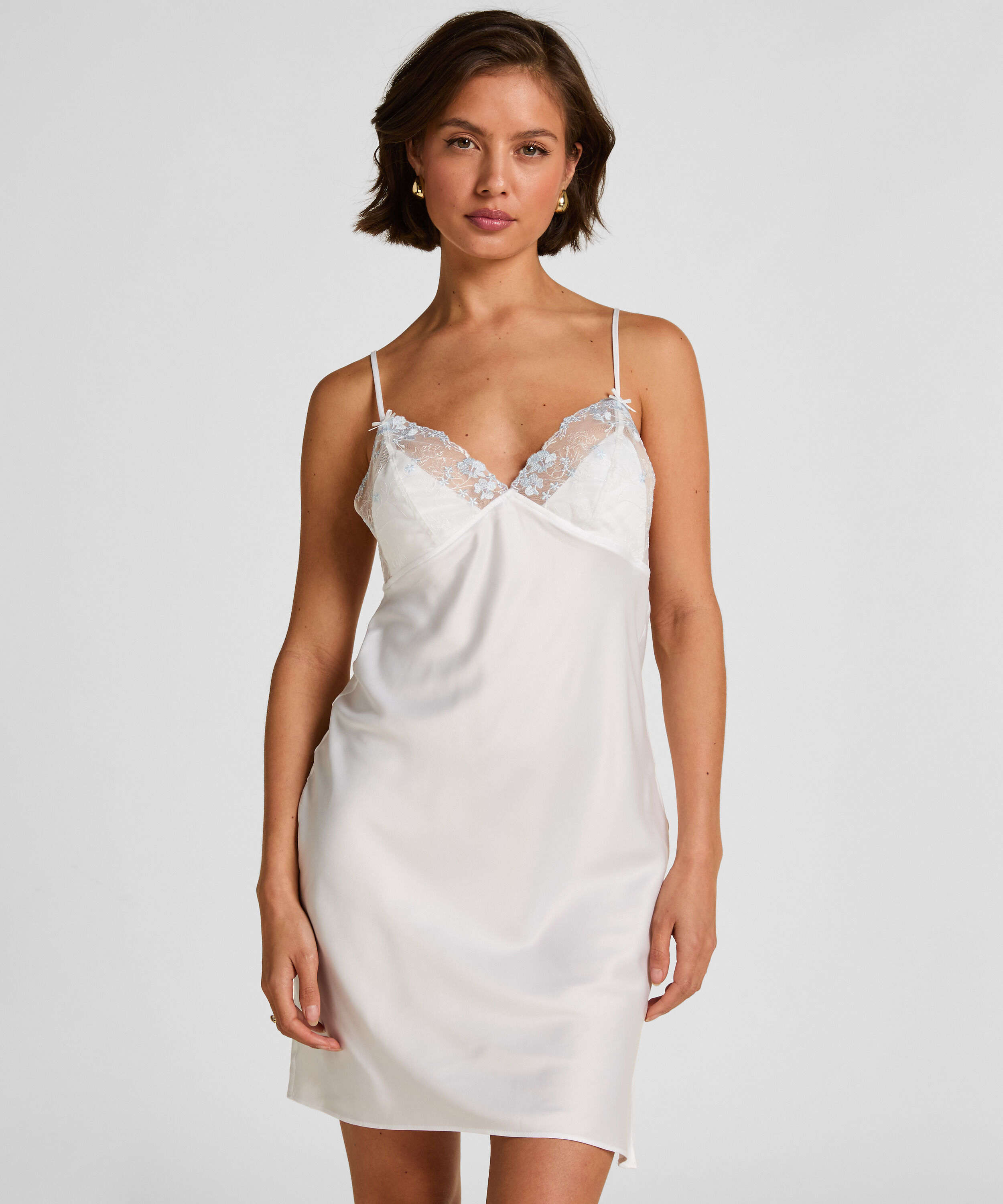 Slipdress de satén Peonie, Blanco