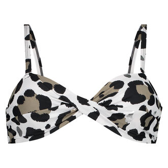 Top de bikini con escote palabra de honor Animal, Blanco