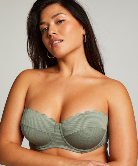 Top de bikini con aros, sin tiras y acolchado Scallop Copa E +, Verde