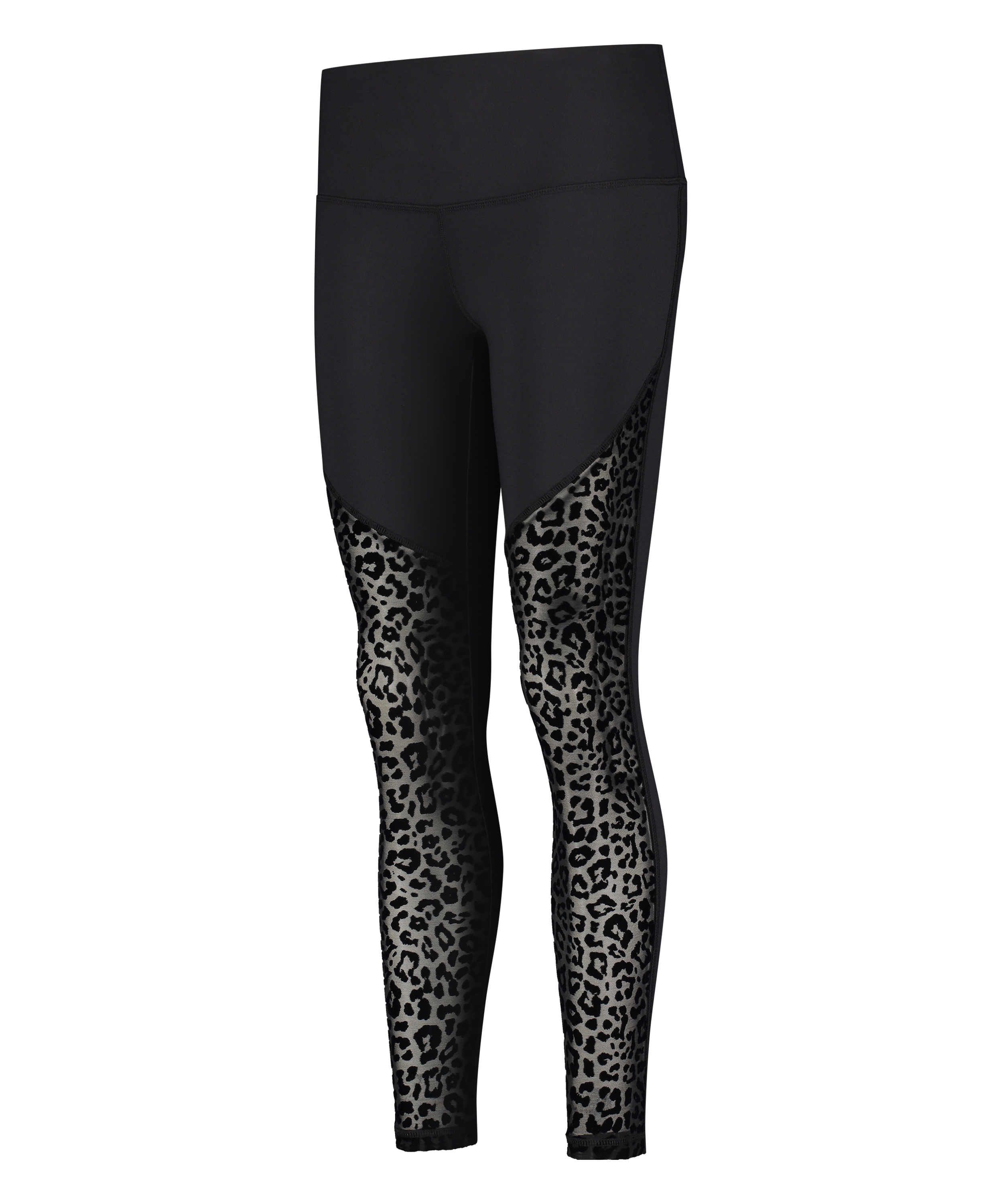 Leggings deportivos con estampado de leopardo de cintura alta HKMX, Negro, main