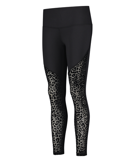 Leggings deportivos con estampado de leopardo de cintura alta HKMX, Negro