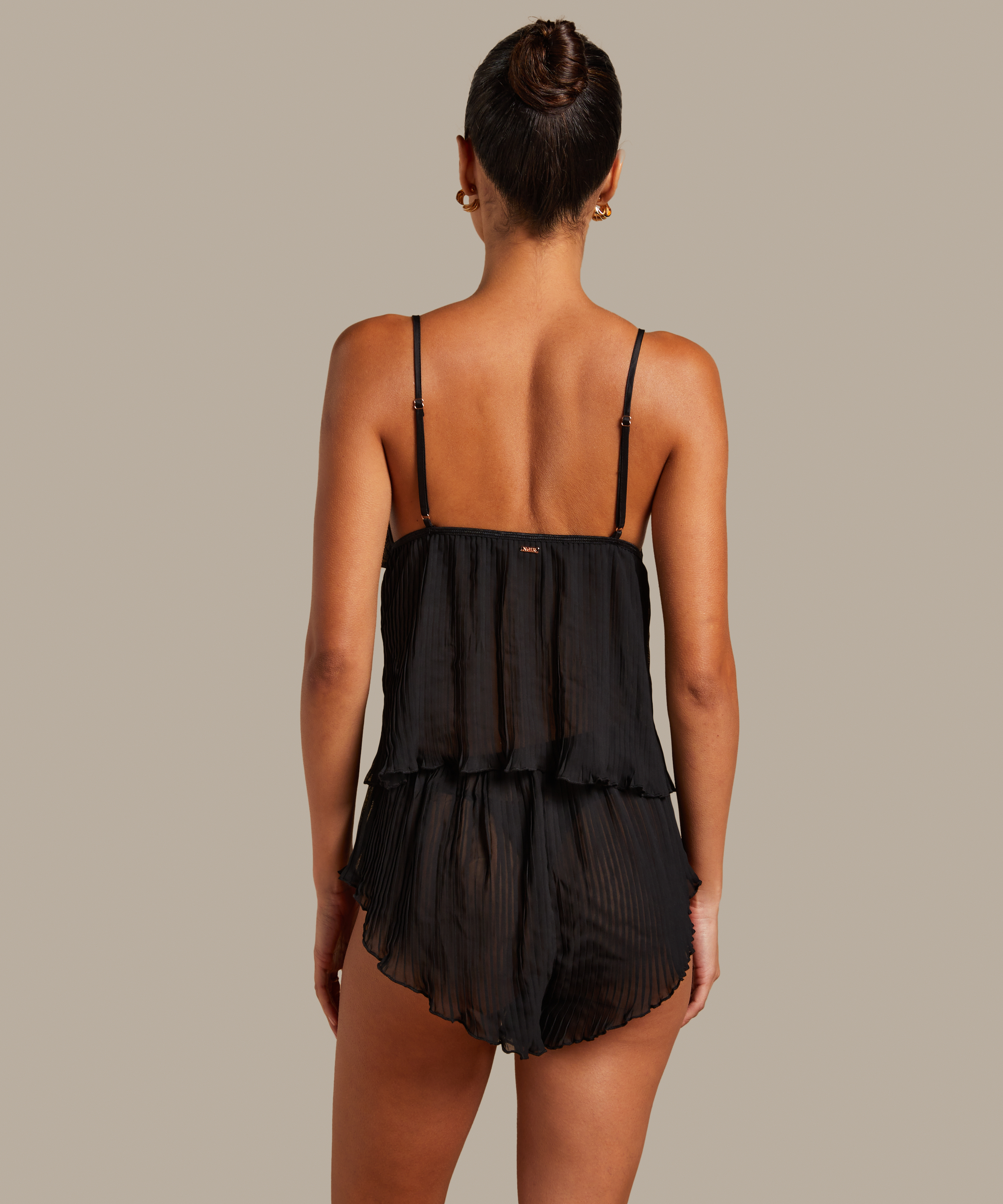 Cami Conjunto de Gasa Plisado, Negro, main