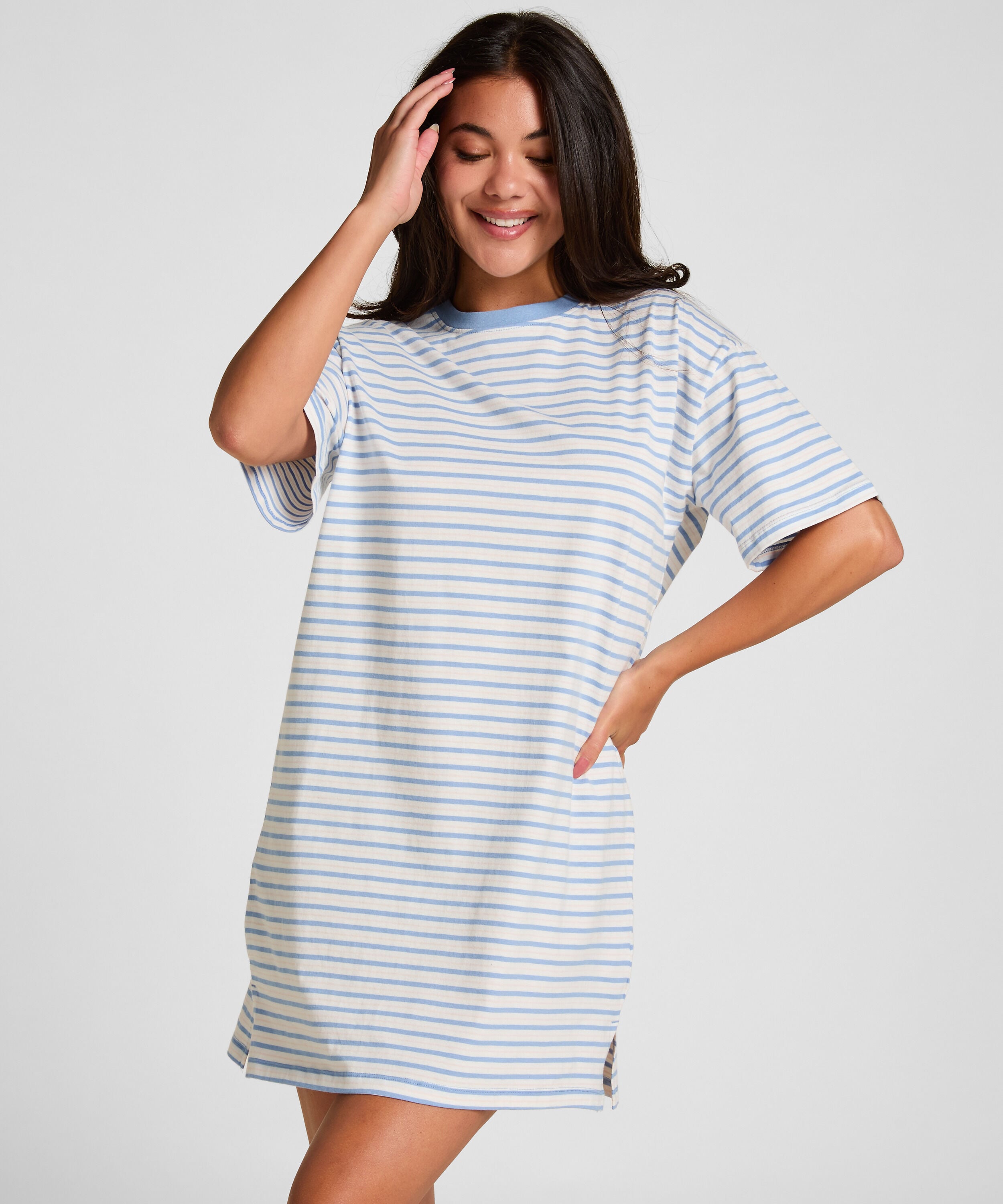 Camisón de cuello redondo, Azul Camisón de cuello redondo, Azul