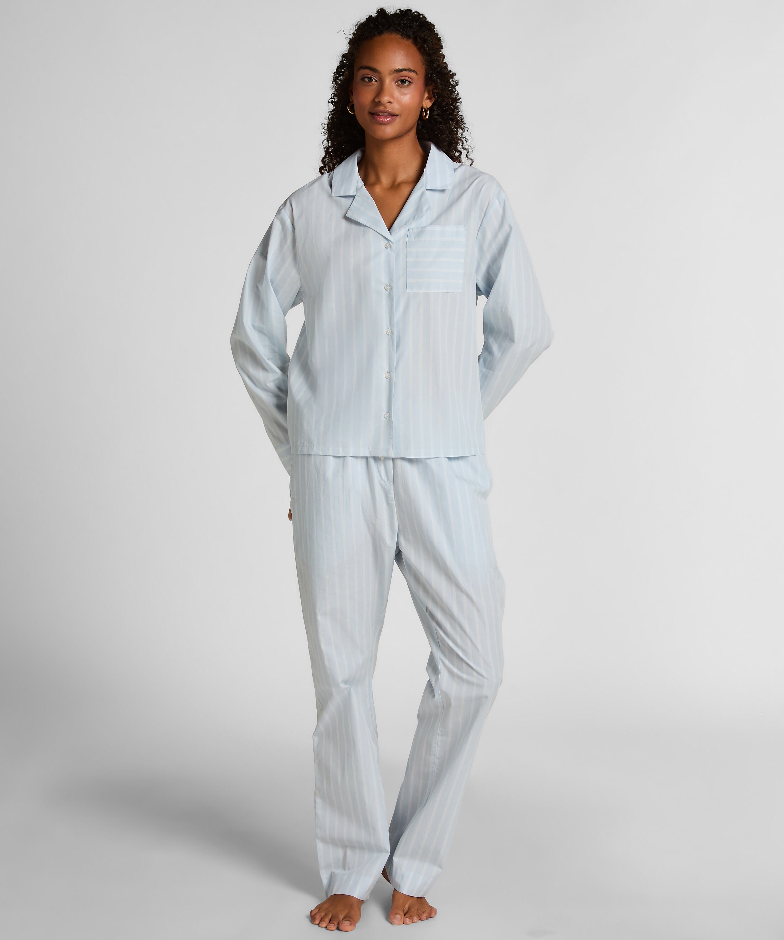 Chaqueta de pijama de algodón tejido a rayas