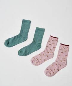 2 Pares Calcetines Algod&oacute;n, Rosa