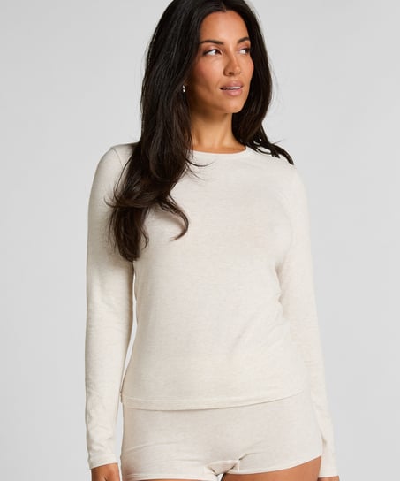 Camiseta de manga larga en algodón suave, Beige