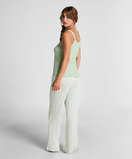 Camiseta de Tirantes de Punto Canalé con Encaje, Verde