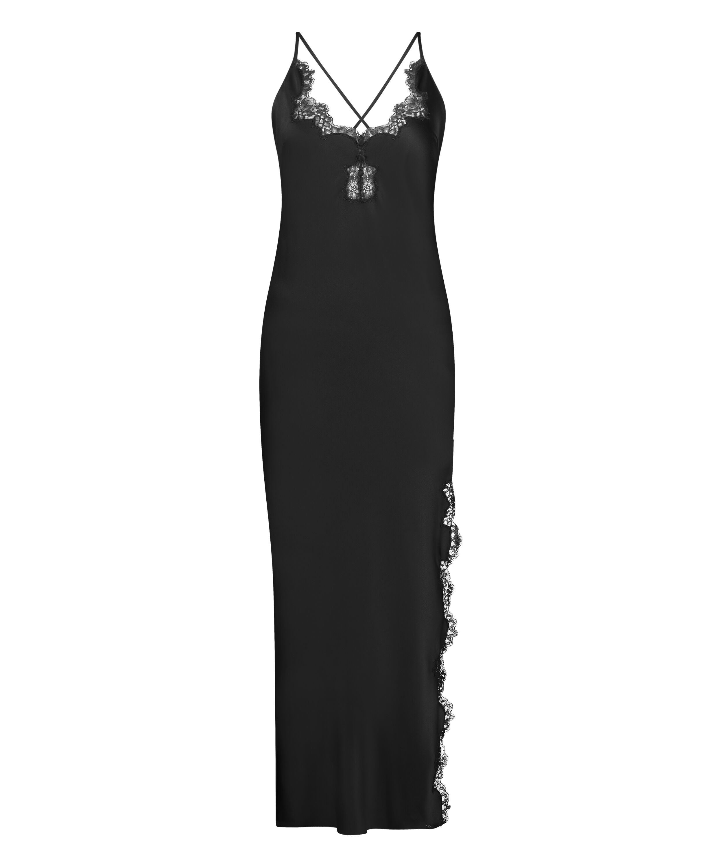 Vestido combinaci&oacute;n de sat&eacute;n largo, Negro