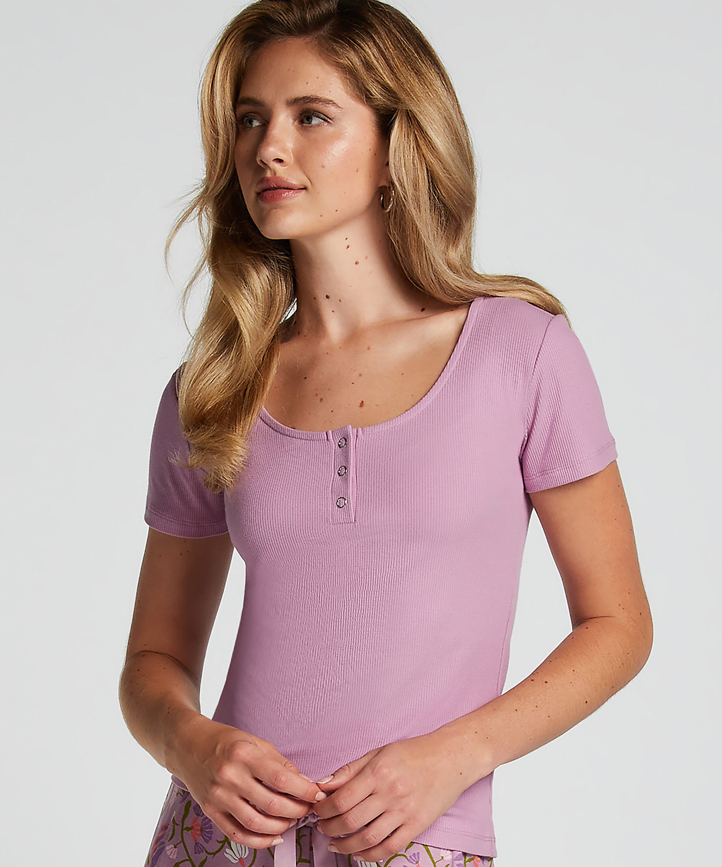 Top de pijama Henley, Morado