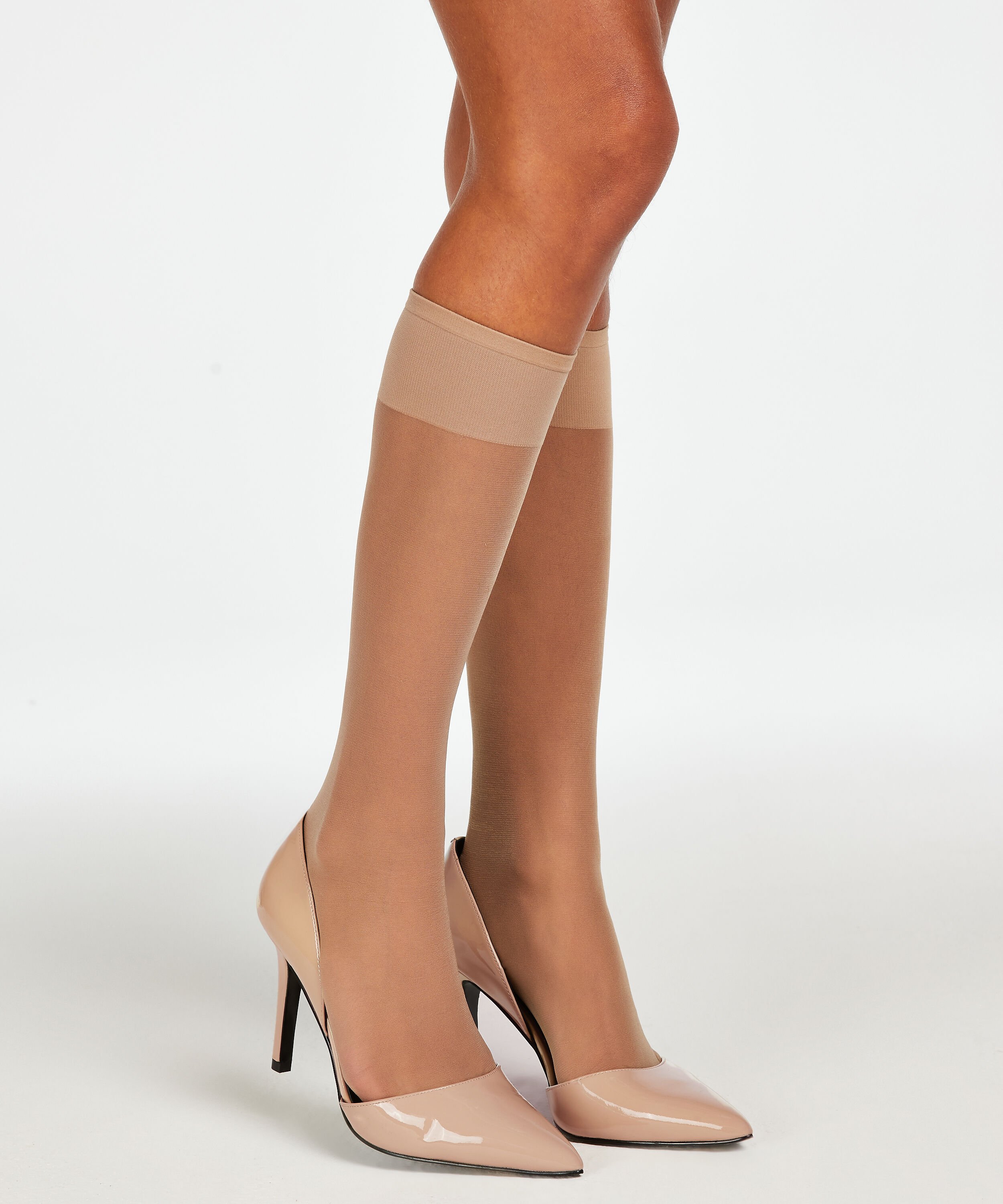 2 pares de  ﻿calcetines hasta la rodilla, Beige