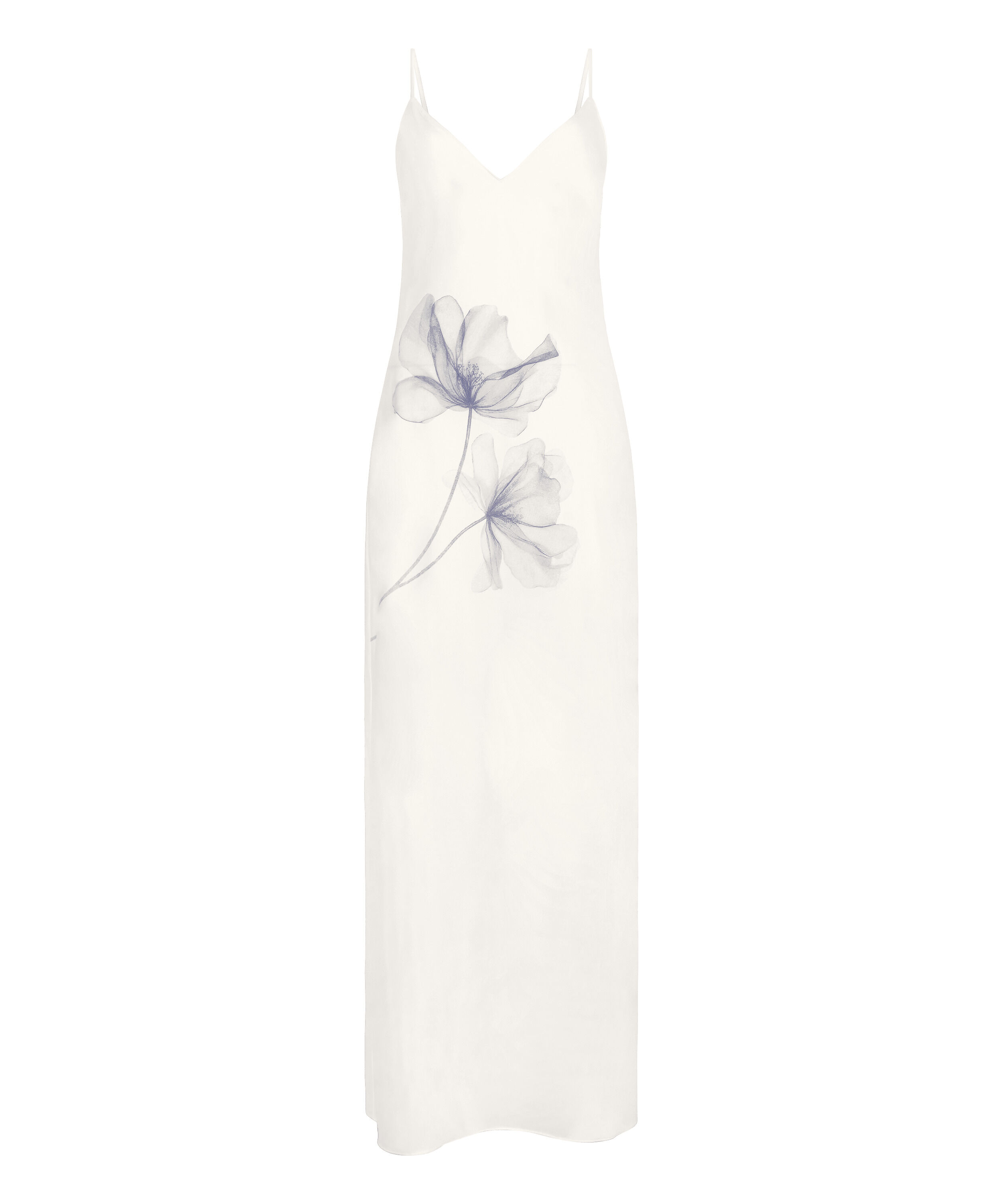 Slipdress largo de sat&eacute;n floral, Blanco
