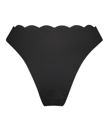 Braguita de bikini de corte alto Scallop, Negro