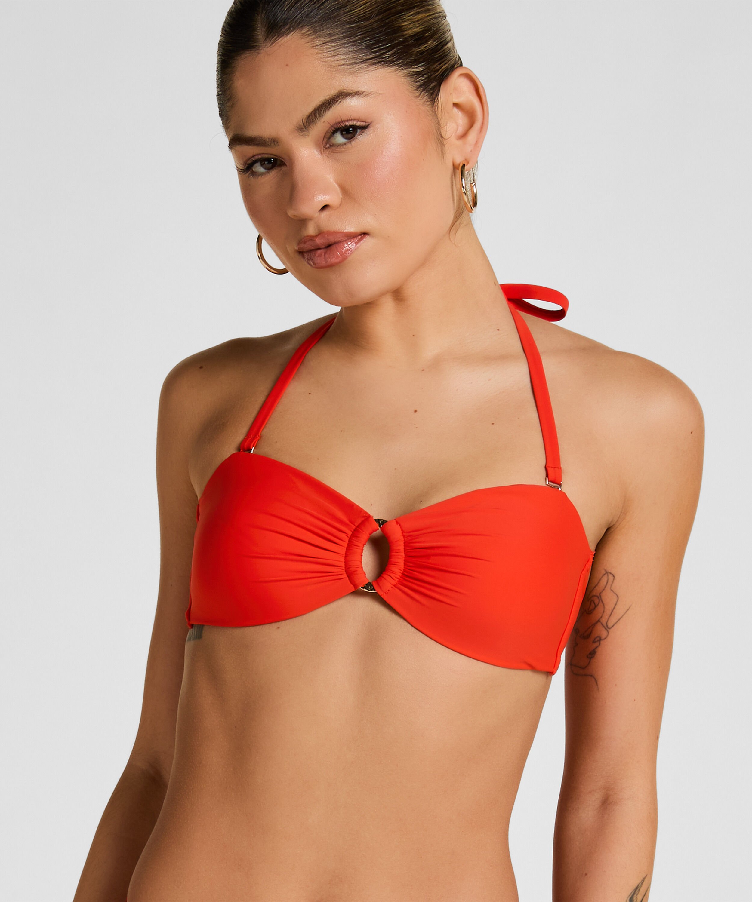 Top de Bikini Bandeau de Lujo con Anilla, Rojo