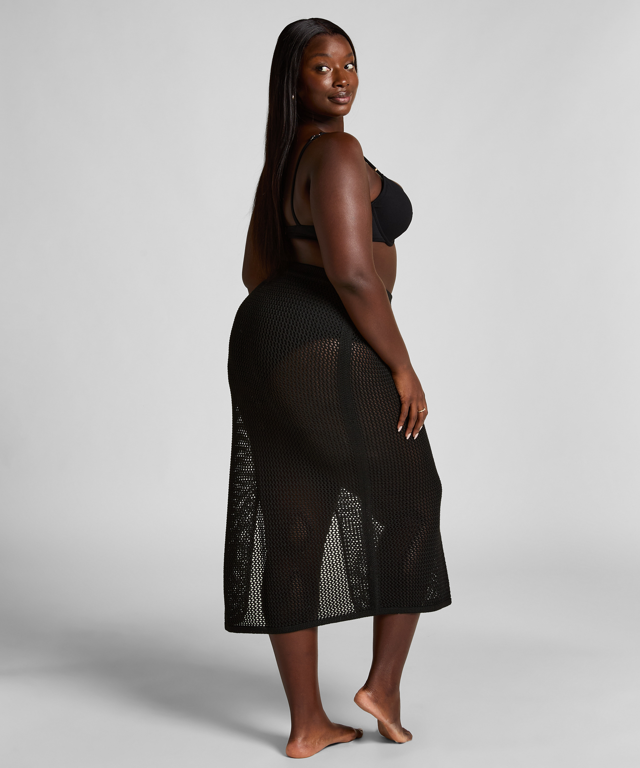 Falda midi de ganchillo, Negro, main