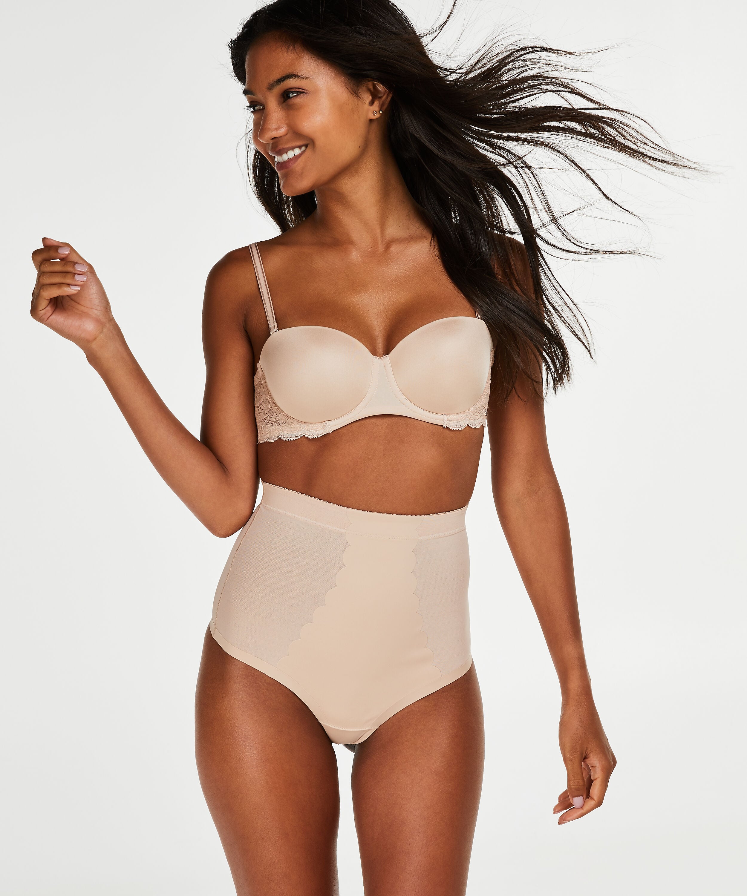 Tanga festoneado moldeador de cintura alta - Level 3, Beige