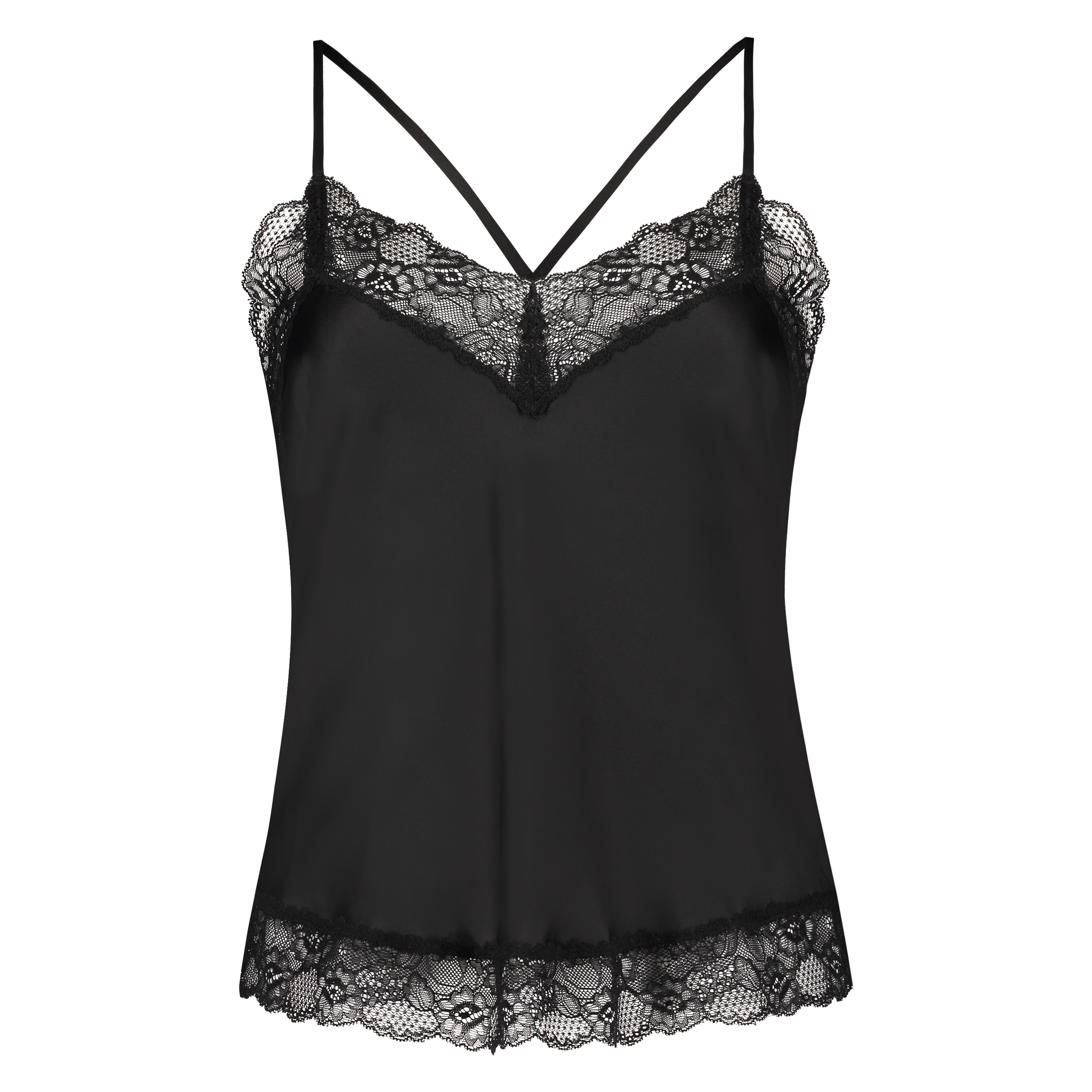 Camiseta top Satin Lace, Negro, main