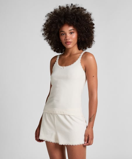 Camiseta sin mangas en pointelle, Blanco