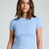 Top de pijama de manga corta rib crew neck, Azul