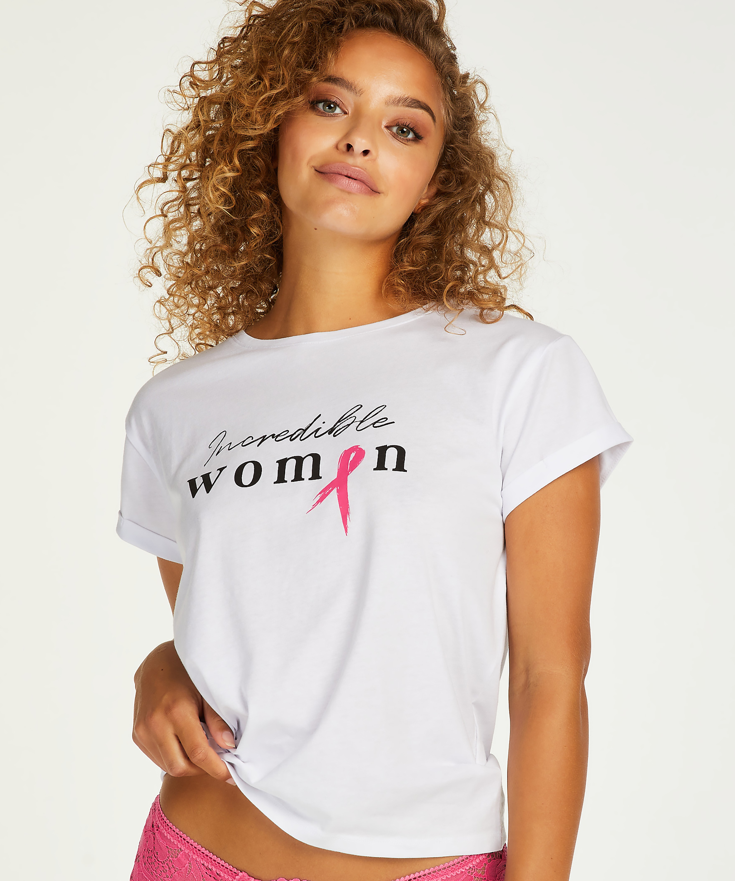 Top de manga corta Pink Ribbon, Blanco, main