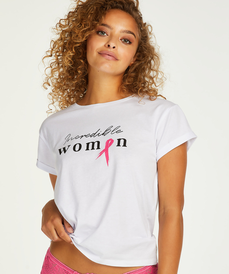 Top de manga corta Pink Ribbon, Blanco