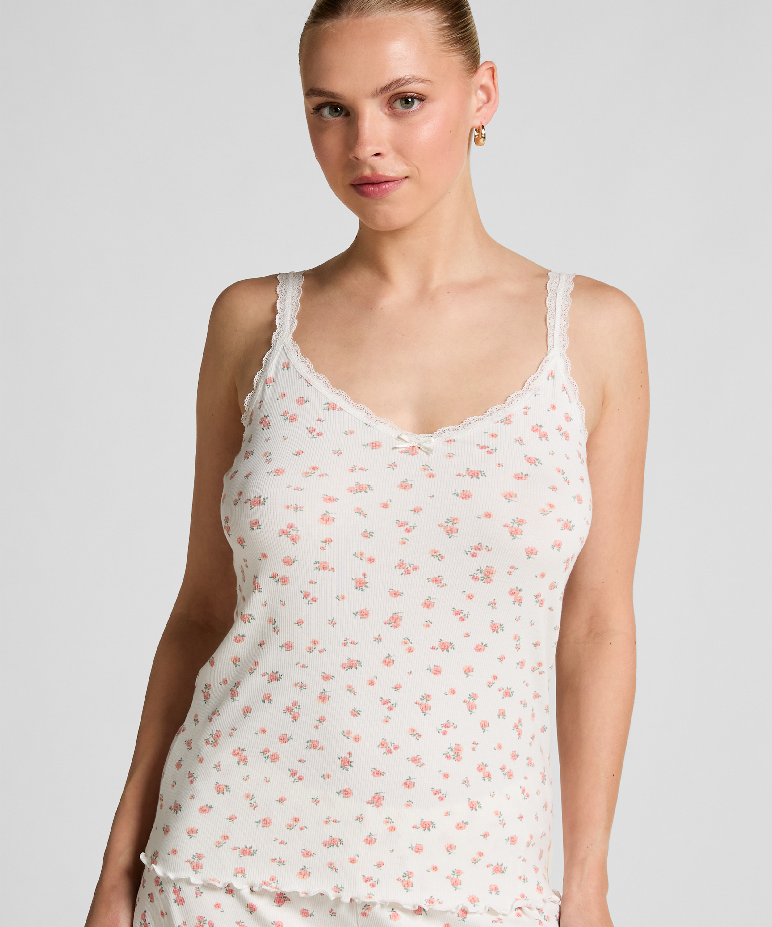 Camisola de encaje acanalado, Blanco, main