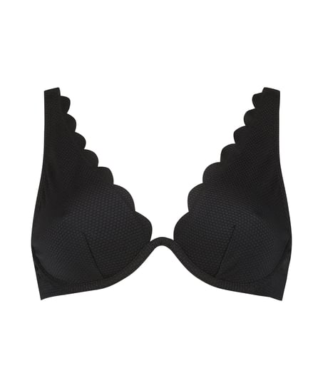 Top de bikini de aros no preformado Scallop, Negro