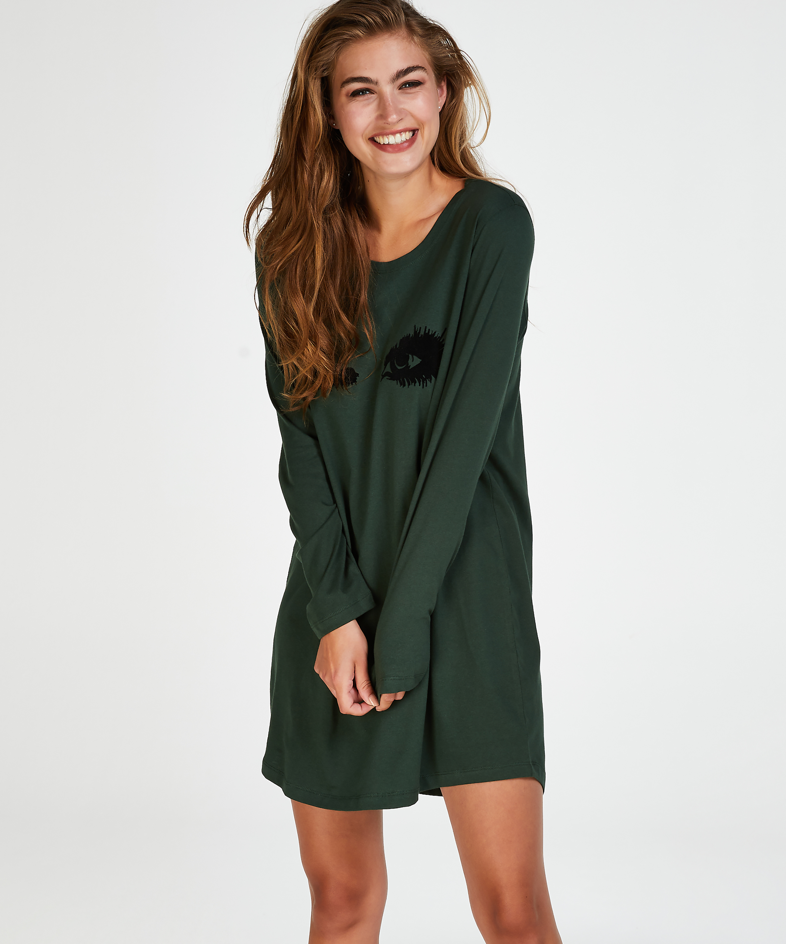Camisón de cuello redondo, Verde, main
