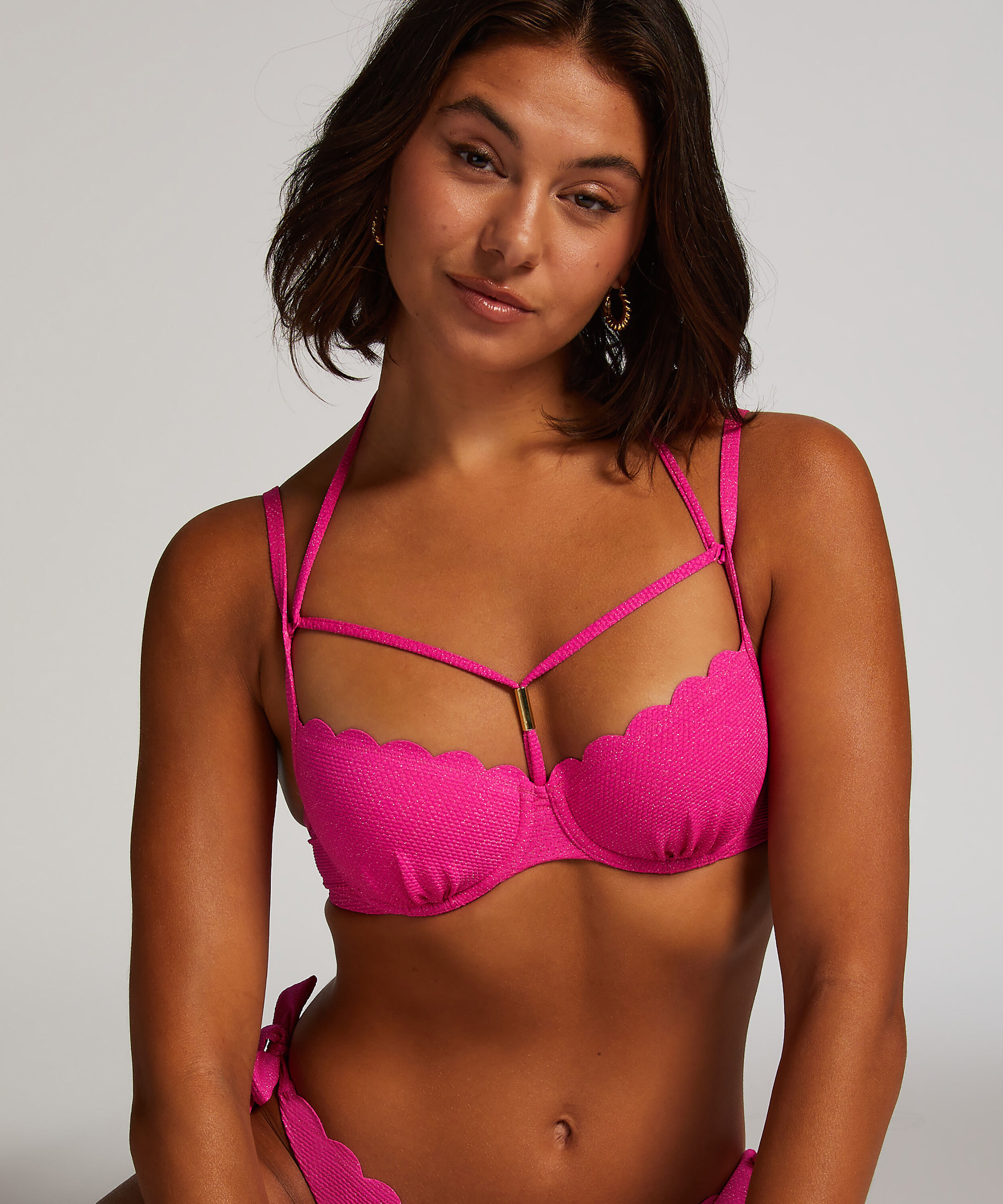 Top de bikini de lúrex Scallop, Rosa