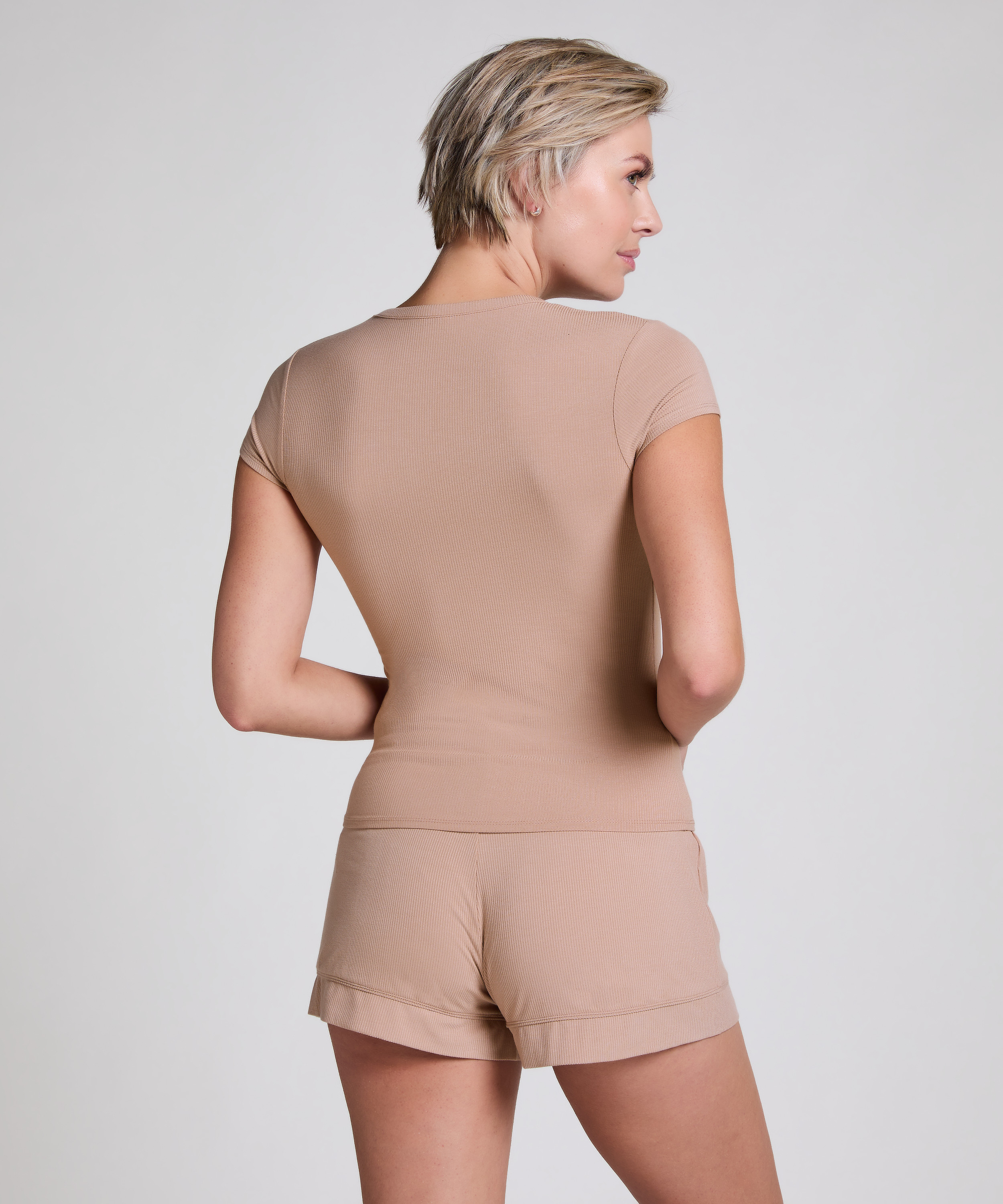 Short de punto Rib Essential, Beige, main