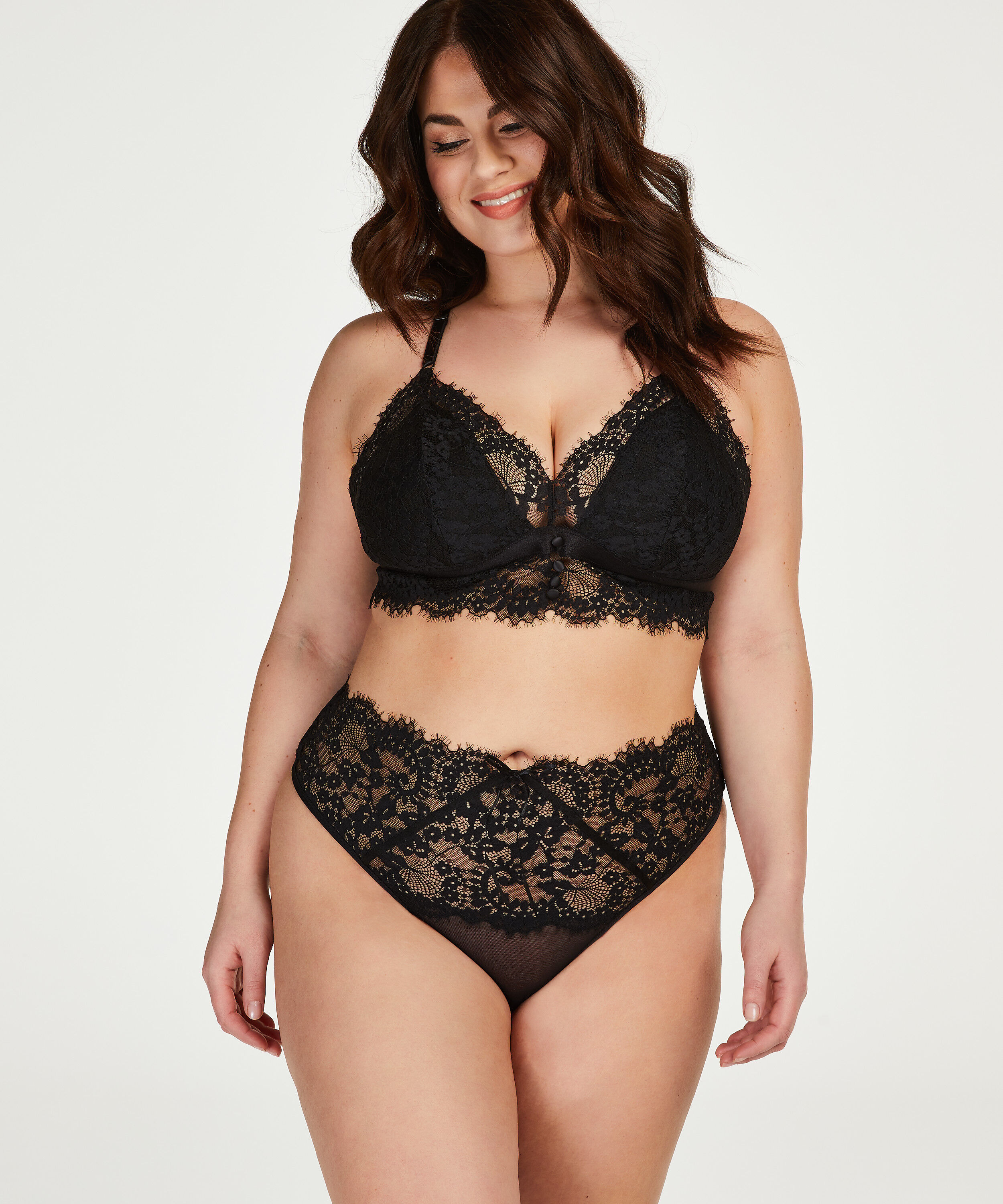 Tanga de tiro alto Olivia Curvy, Negro