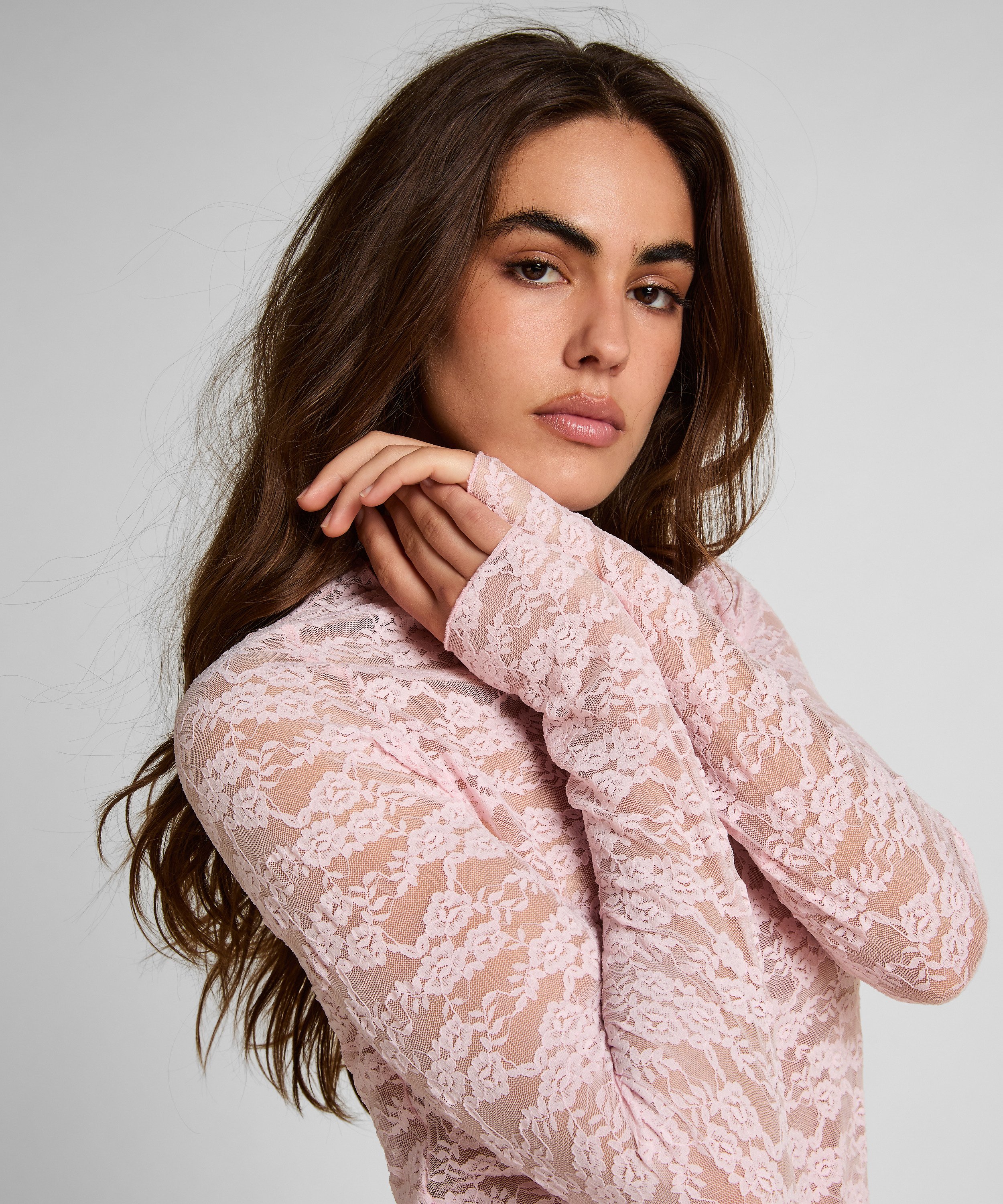 Top de encaje integral, Rosa, main