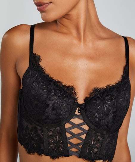 Sujetador de aros longline push-up acolchado Char, Negro
