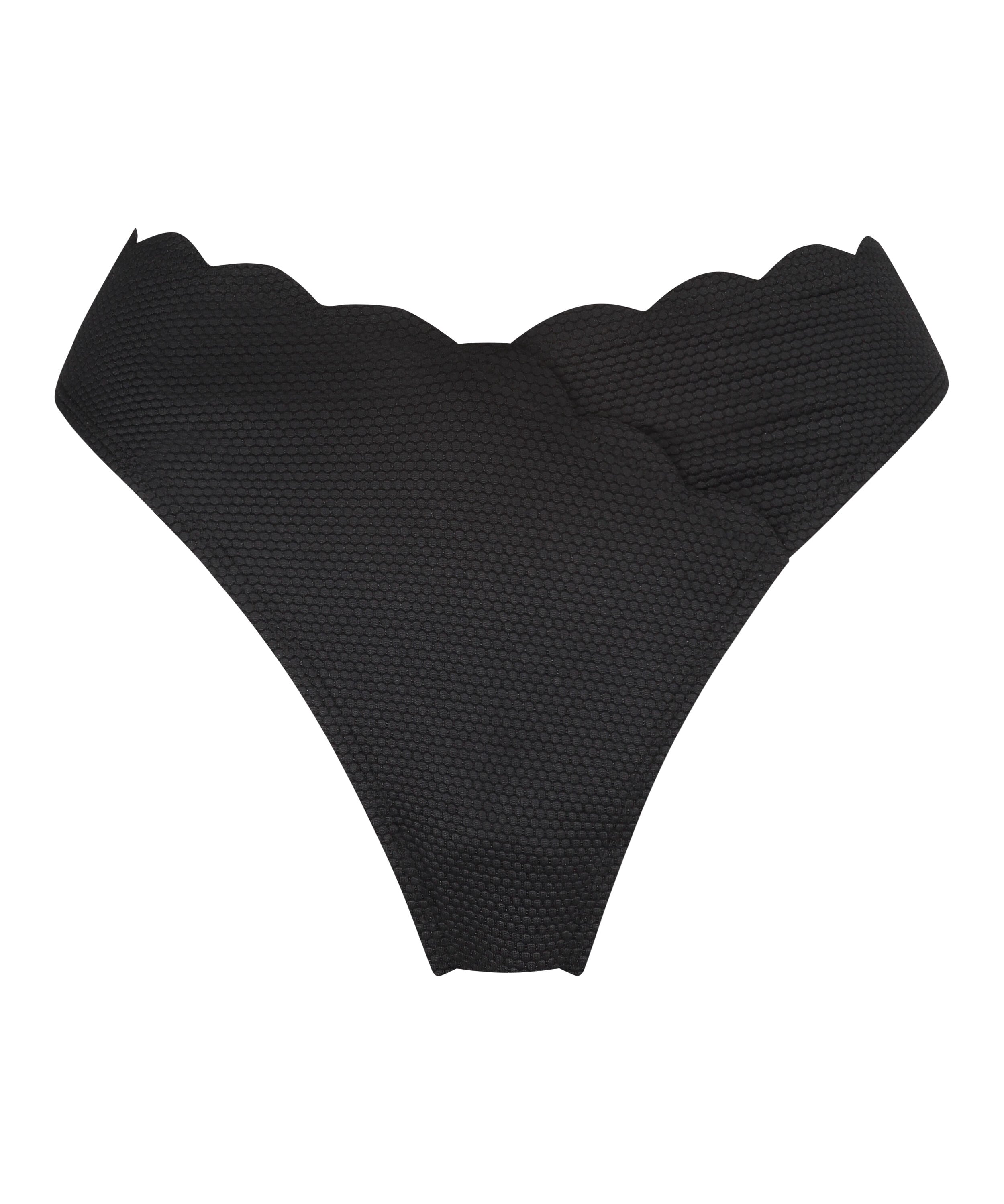 Braguita de Bikini de Corte Alto Scallop, Negro